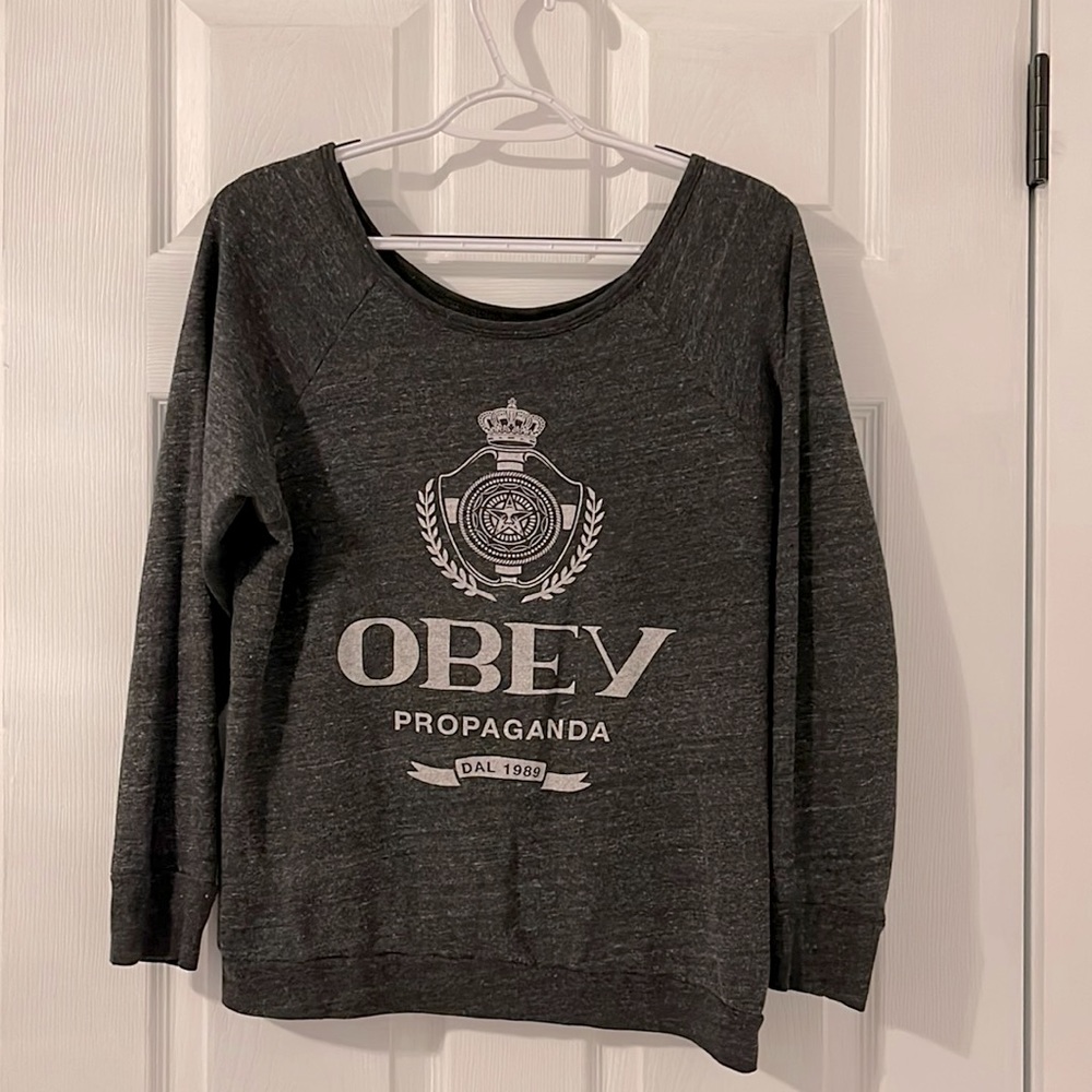 Obey swoop neck dark heather gray sweater